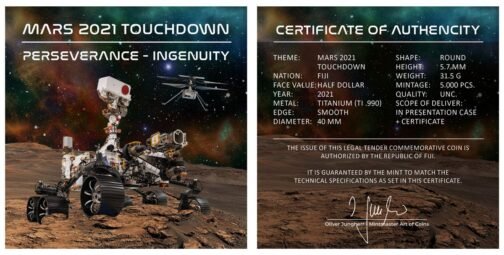 1 oz Titanium NASA Mars Rover Touchdown Fiji Half Dollar Coin 2021 - Image 7