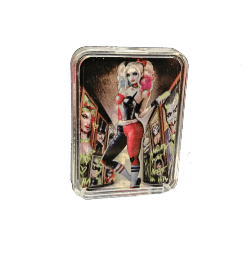 1 oz Silver Harley Quinn & The Joker Colorized Art Bar w COA - Image 4