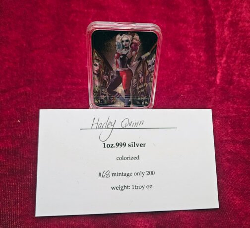 1 oz Silver Harley Quinn & The Joker Colorized Art Bar w COA - Image 8