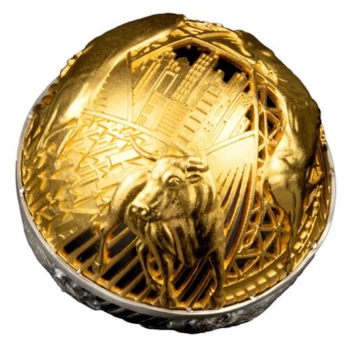 2 oz Silver Bull & Bear Opposites Attract Filigree Cut Out Spherical Coin 2022 - Image 10