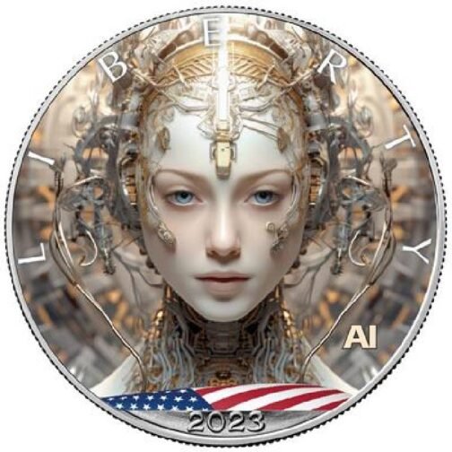 1 oz Silver American Silver Eagle Artificial Intelligence - Cyber Women (4) 2023 Colorized Pure Silver Coin in Capsule and COA - Image 5