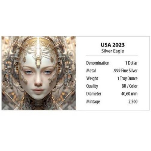 1 oz Silver American Silver Eagle Artificial Intelligence - Cyber Women (4) 2023 Colorized Pure Silver Coin in Capsule and COA - Image 8