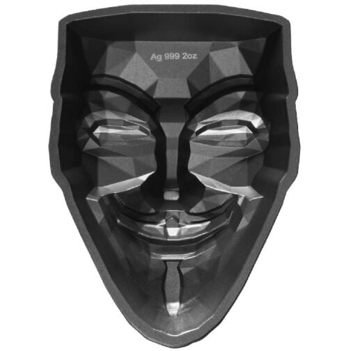 2 oz Pure Silver Guy Fawkes The Rebel Mask 2022 Dark Antique Finish Bar Round with Box and COA - Image 4