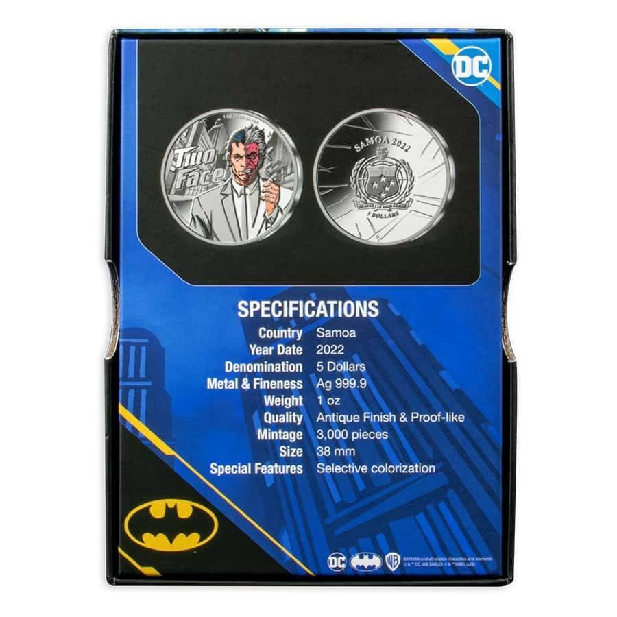 1 oz Silver Two Face DC Comics Batman Supervillain Colored Coin in Box 2022 - Pamp Suisse - Samoa - Image 13