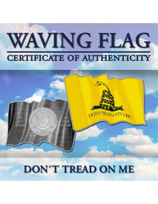 1 oz Silver 3D Waving Flag Don't Tread On Me 2024 Cameroon w Display Box - Image 9