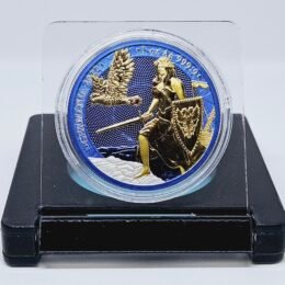 1 oz Silver 5 Mark Germania Silver Cyber Color Blue 24kt Gold Gilded Coin 2022