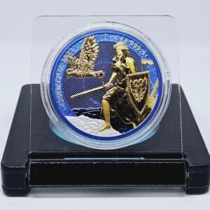 1 oz Silver 5 Mark Germania Silver Cyber Color Blue 24kt Gold Gilded Coin 2022