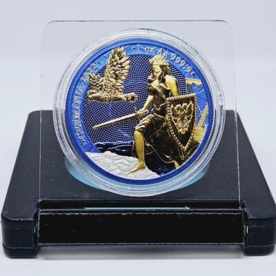 1 oz Silver 5 Mark Germania Silver Cyber Color Blue 24kt Gold Gilded Coin 2022