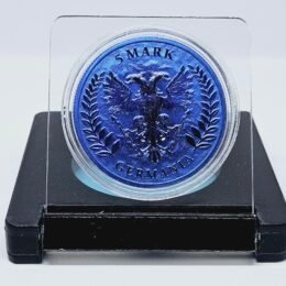 1 oz Silver 5 Mark Germania Silver Cyber Color Blue 24kt Gold Gilded Coin 2022