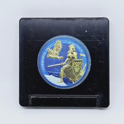 1 oz Silver 5 Mark Germania Silver Cyber Color Blue 24kt Gold Gilded Coin 2022 - Image 3
