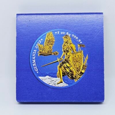 1 oz Silver 5 Mark Germania Silver Cyber Color Blue 24kt Gold Gilded Coin 2022 - Image 4