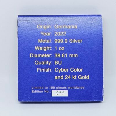 1 oz Silver 5 Mark Germania Silver Cyber Color Blue 24kt Gold Gilded Coin 2022 - Image 5