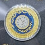 1 oz Silver Blue Table Clock 2022 Gilded Colored coin w Zirconia Inserts