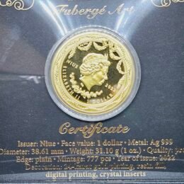 1 oz Silver Blue Table Clock 2022 Gilded Colored coin w Zirconia Inserts