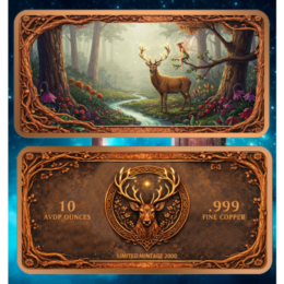 10 oz .999 Copper Enchanted Forest Fairy Stag Deer Bar Limited Mintage 2500